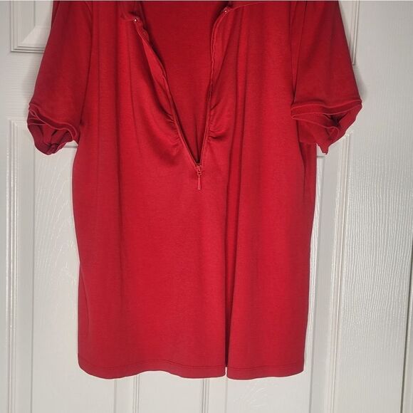 Lane Bryant 18/20 Red 100% SUPIMA COTTON Polo Zipper Shrtslv Women’s Shirt - Picture 3 of 6